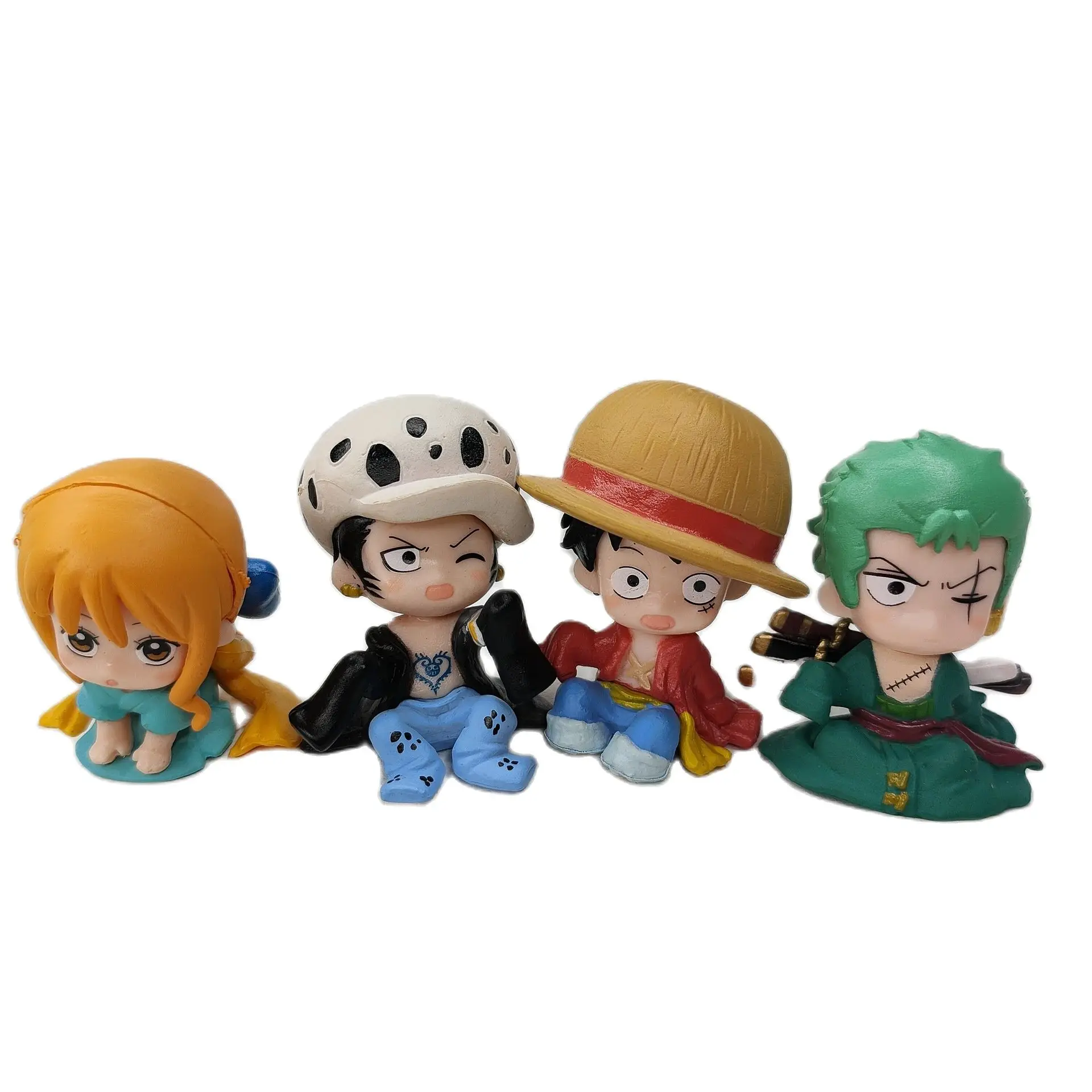 

Аниме Фигурки 4 шт./комплект, One Piece Q Version Luffy Roronoa Zoro Nami, ПВХ экшн-фигурки, коллекционные модели игрушек