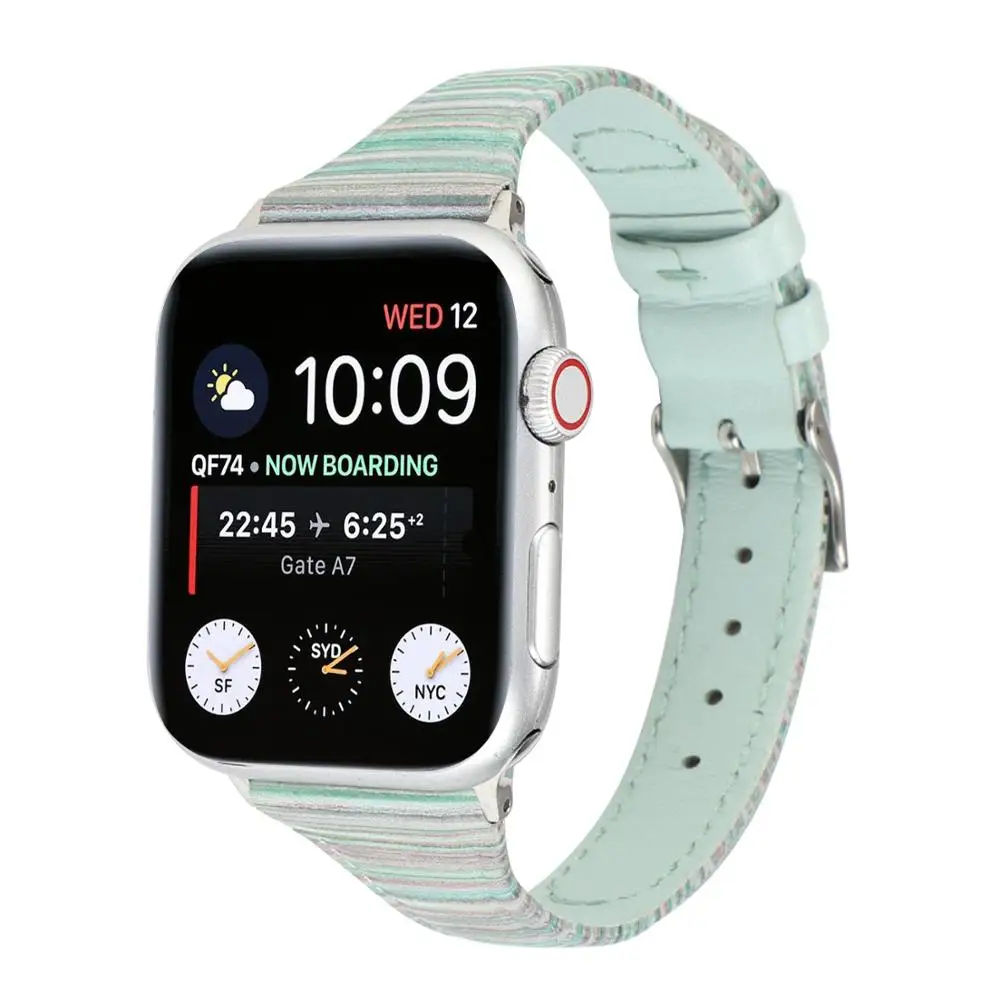 T стиль полосатая повязка для Apple Watch 38 мм 42 40 44 кожаный ремешок браслет iWatch Группа