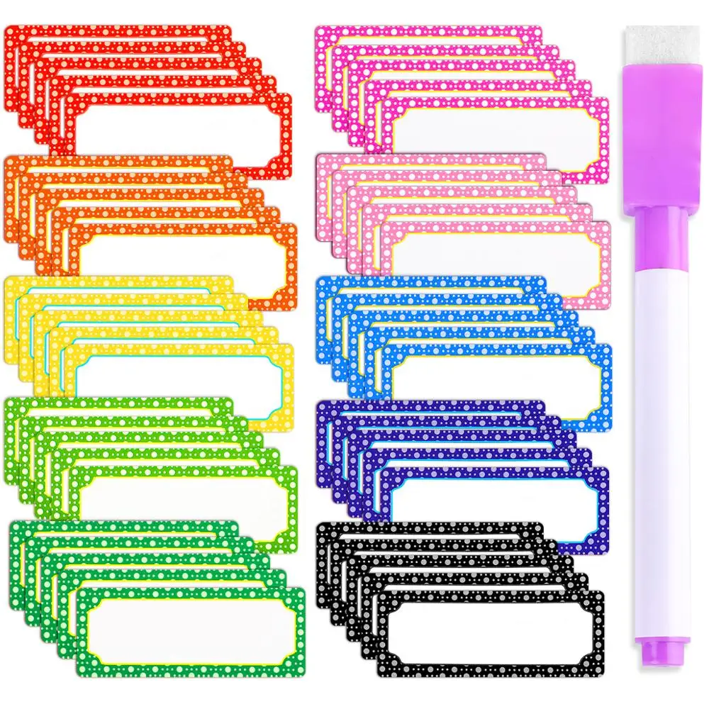10 colors, a total of 50 with 1 pen(pen cap color random) 8*3cm rewritable message board magnetic refrigerator stickers