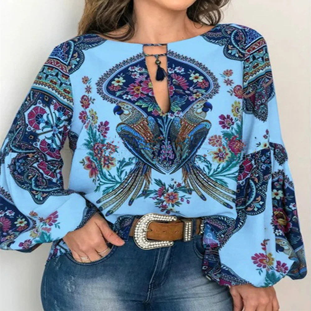 

Women Casual Print V Neck Long Sleeve Drawstring Blouse Tops(Many Colors,S-5XL)