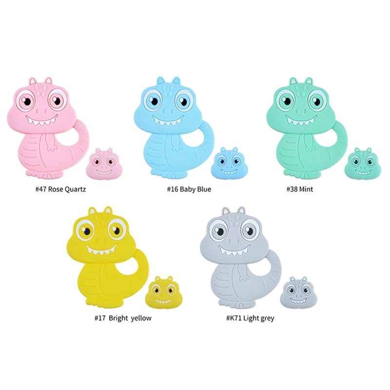 

Cartoon Dinosaur Food Grade Silicone Beads Baby Teether BPA Free Newborn Teething Nursing Teething Toy Shower Gifts