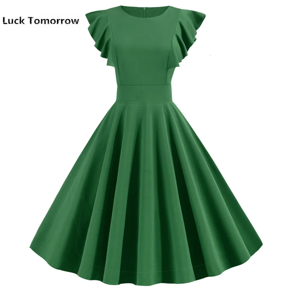 2019 летние зеленые рукав лепесток Коктейльные Вечерние Винтаж платье 50 х 60