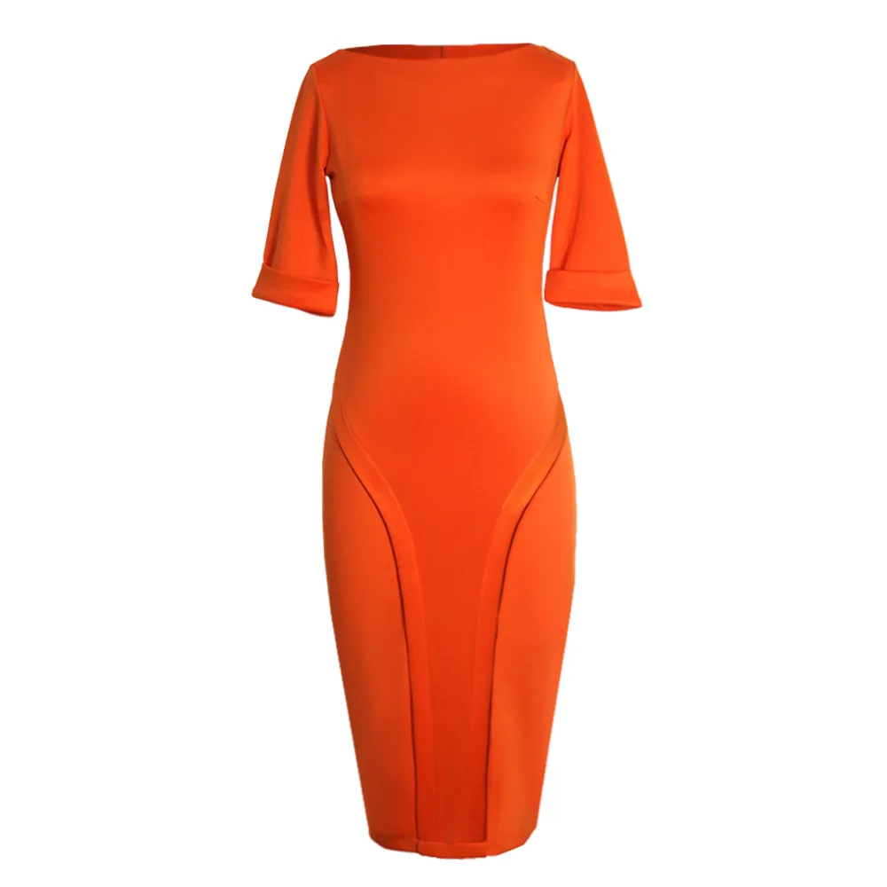 

European and American summer new round neck five-point sleeves high elasticity women's professional dress with wooden ears