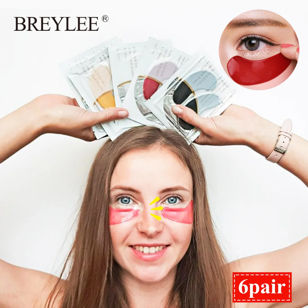 BREYLEE 24K Золотая маска для глаз 6 пар коллагеновая кристаллическая сыворотка патчи для глаз против морщин отечность уход за кожей лица Антивозрастные листовые маски