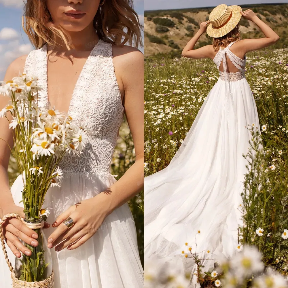 Vintage Crochet Lace Wedding Dresses Bohemian Beach Country Fairy Tail Vestido de novia Cheap Bridal Dress