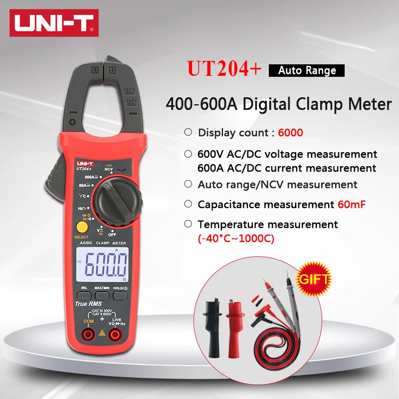 

Токоизмерительные клещи ut204 plus, цифровой мультиметр Uni t Uni-t, Миниатюрный блок постоянного тока, Автоматический диапазон истинного среднеква...