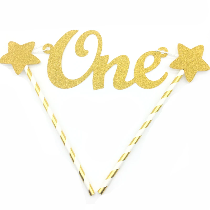 Baby 1st Happy Birthday Cake Topper Letter One Glitter Star Flag Toppers Straws Bunting Banner Party DIY Crafts Decor | Дом и сад
