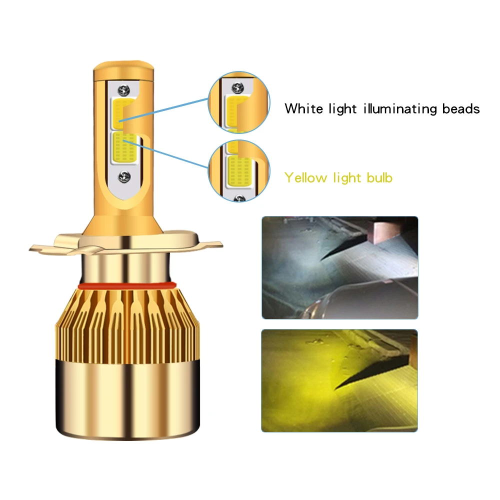 Лампы светодиодные автомобильные C6 двухцветные лампы для передних фар H7 H4
