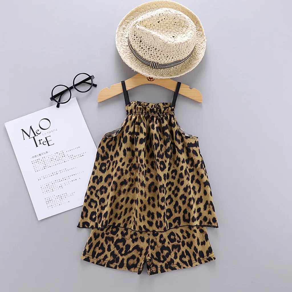 Одежда для маленьких девочек топы на подтяжках с леопардовым принтом + шорты