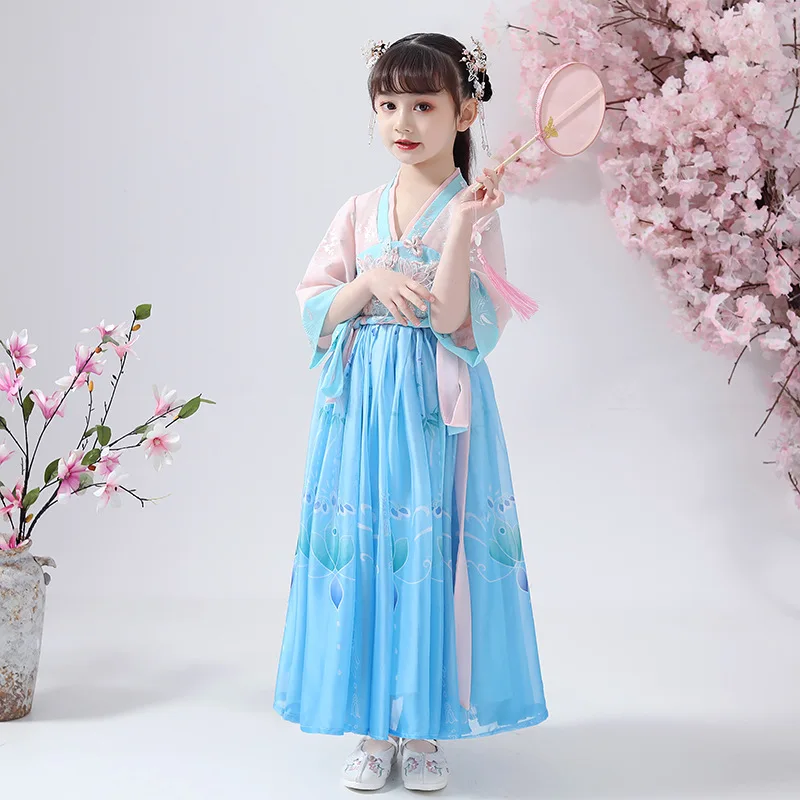 Для девочек на весну-лето летняя одежда для костюм ханьфу платье суперфеи