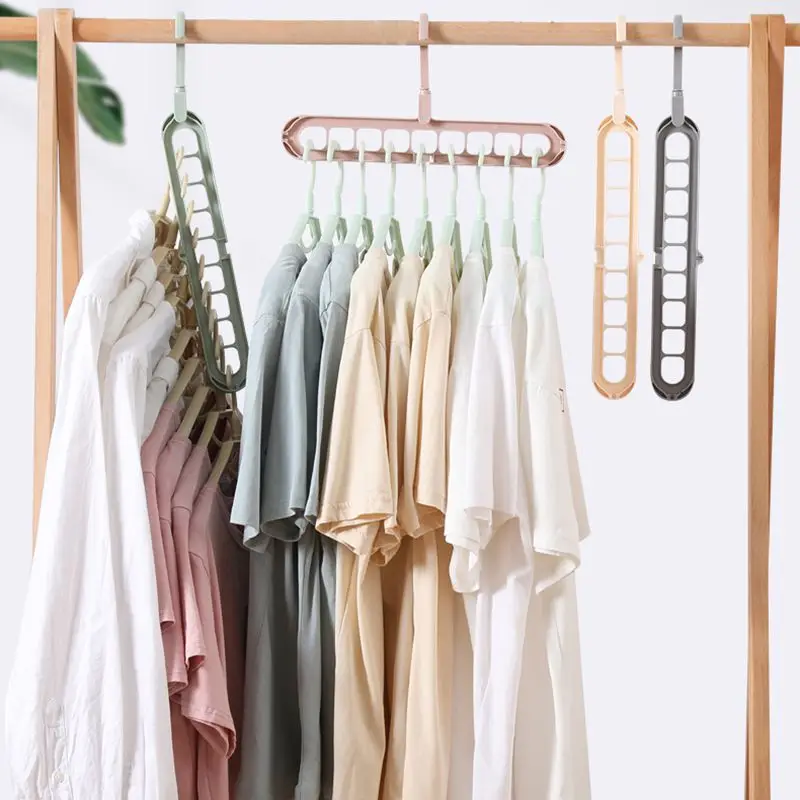 

9-hole Clothes hanger organizer Space Saving Hanger multi-function folding hanger drying Racks Scarf clothes Storage9#