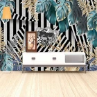 Скандинавский тропический растительный узор фотообои черные белые геометрические полосы фон большие листья обои домашний декор художественный дизайн