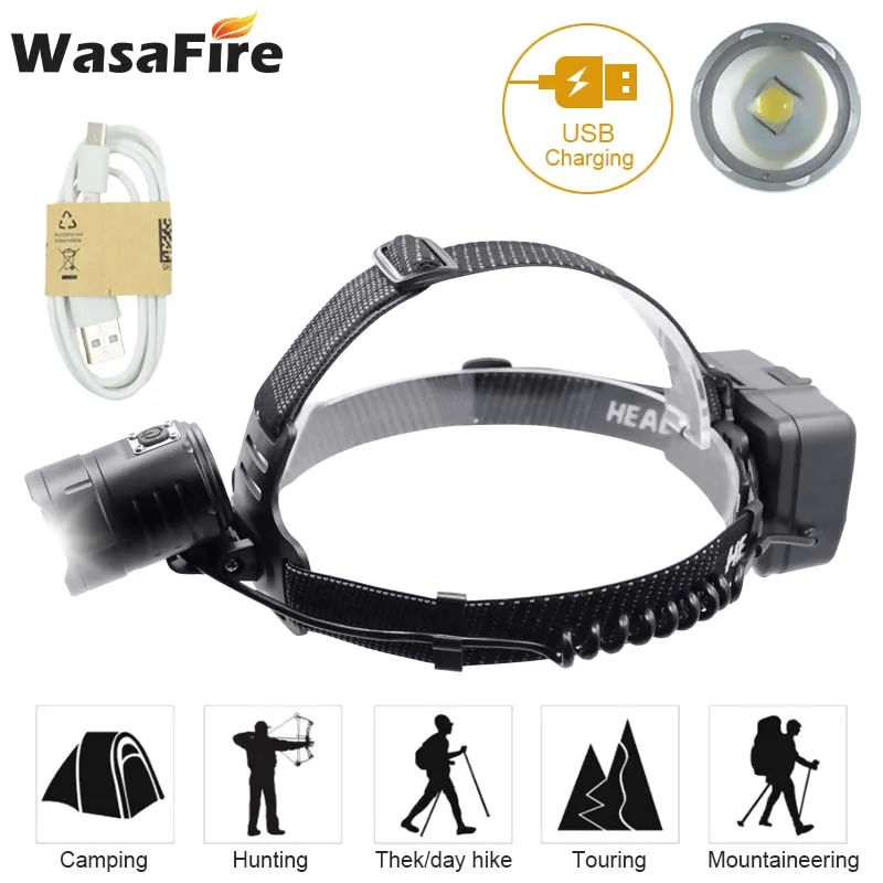 

8000 Lumens 3 Modes Super Bright Frontal LED Headlamp Rechargeable Forehead Headlight Portable Running Camping Flashlight Torch