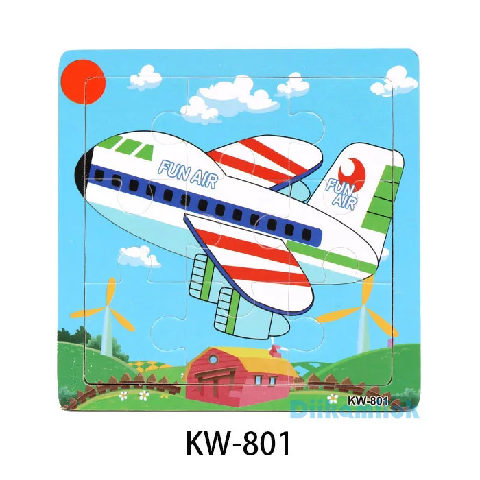 KW-801 Распродажа, 9 деревянных пазлов, познавательные животные и транспортные средства, пазлы для детского сада, детские развивающие игрушки, детские деревянные игрушки, подарки - Цвет: KW-801