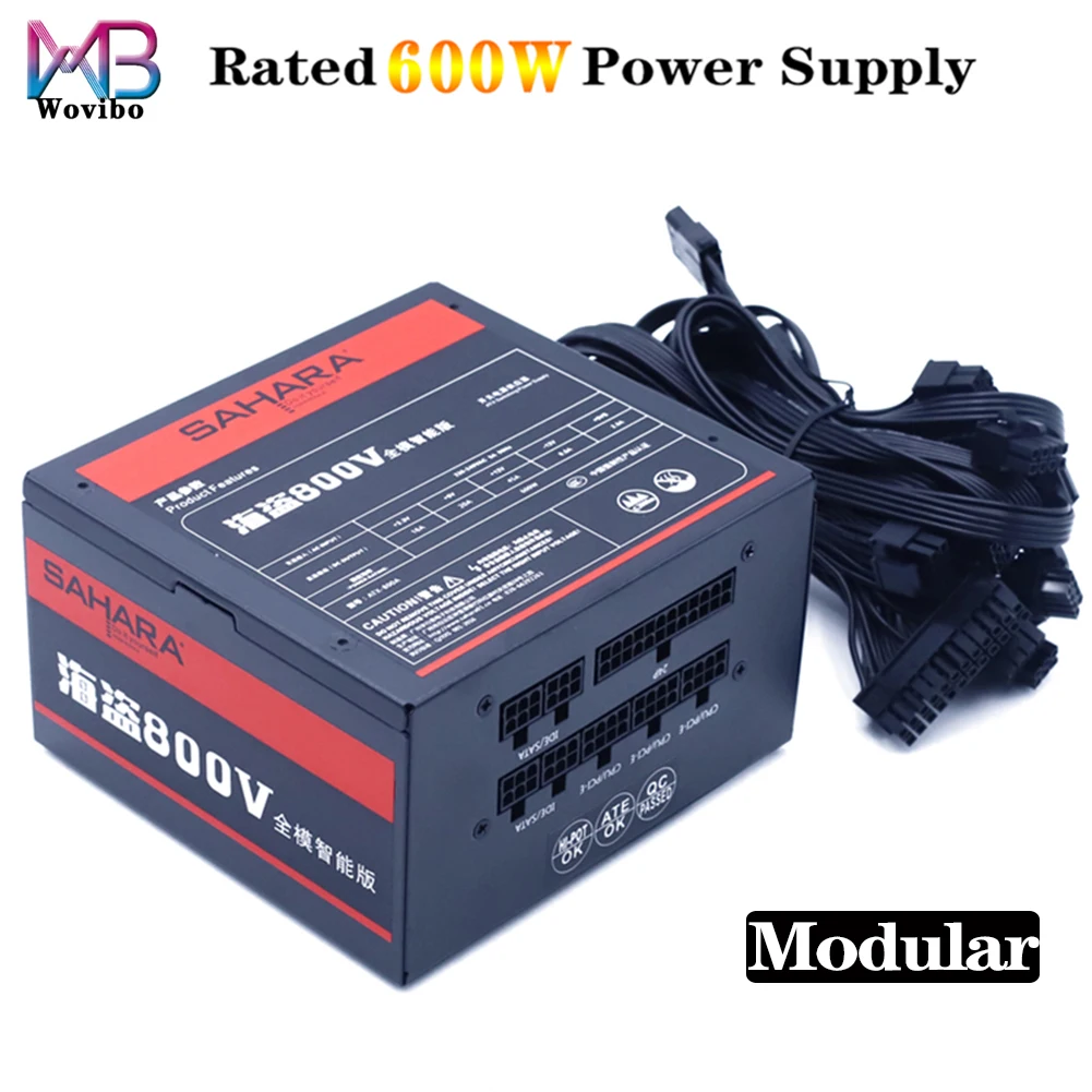 

Wovibo PC Gaming Power Supply Modular PSU Rated 600W 24PIN 12V ATX Computer fuente de alimentacion 120mm Fan