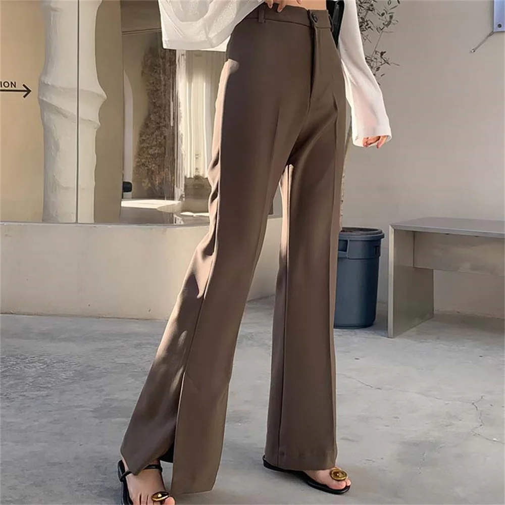 

S-2XL Flare Pants Solid Autumn 2022 High Waist All Match Office Lady Vintage Fashion Loose-Fitting Wide Leg Trousers