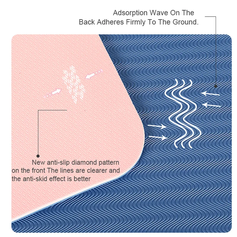 Коврик для йоги двухслойный нескользящий с линией положения фитнеса гимнастики