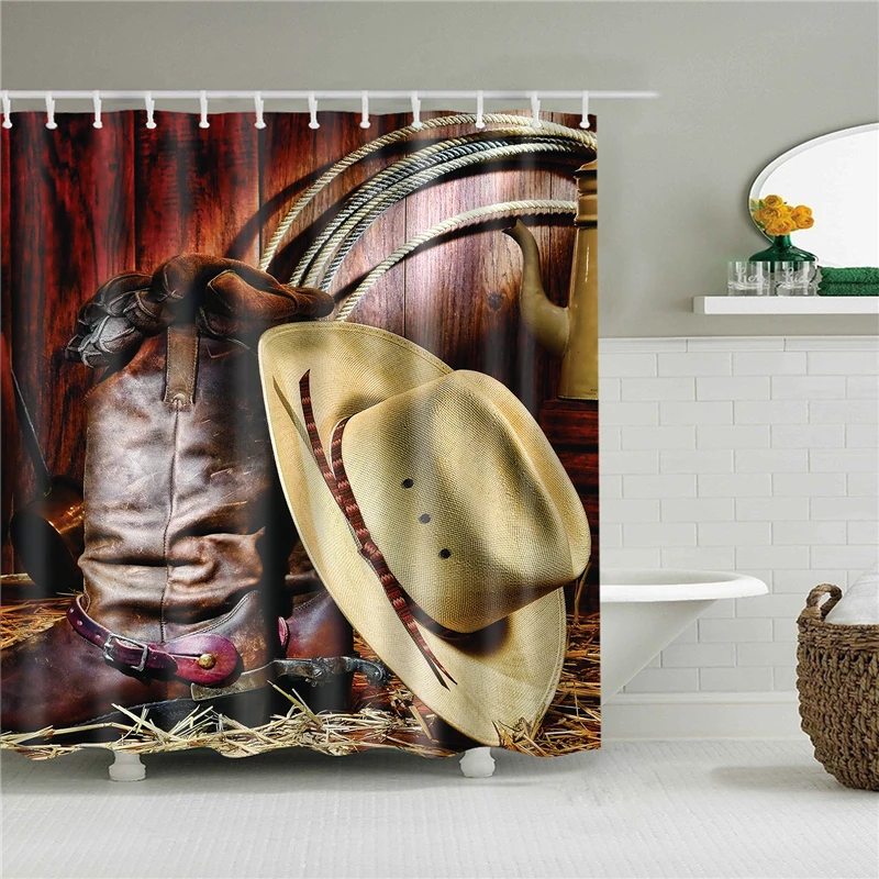 

Shower Curtain Waterproof Eco-friend Cowboy Quick-drying Printed Screen for Bathroom Washroom Polyester Bath Curtains