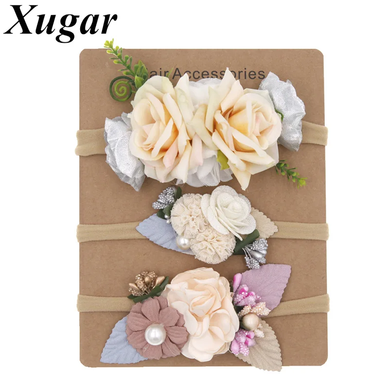 Повязка на голову с цветами для девочек нейлоновая лента волос искусственными в