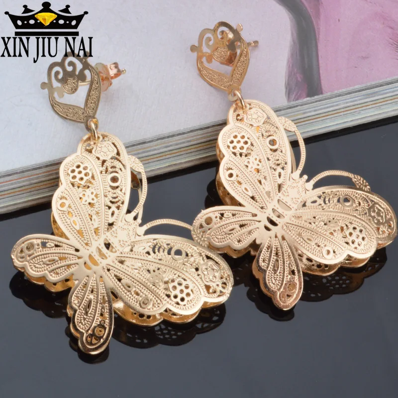 Женские длинные серьги с ушками бабочками модные золотые бабочки 14 K новинка