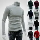 Мужская эластичная водолазка, однотонный пуловер с длинным рукавом и высоким воротом, базовая облегающая футболка, M-XXL