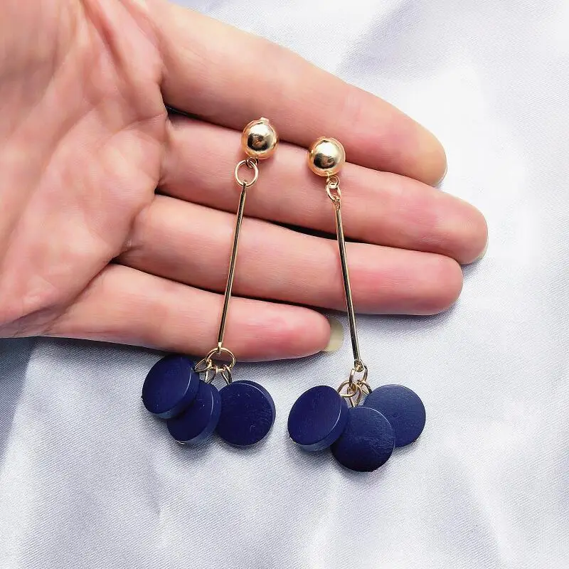 

New Three Round Wooden Earrings Fashion Joker Long Statement Earrings For Women Jewelry Korean Cute Dangle Drop Earrings Trendy