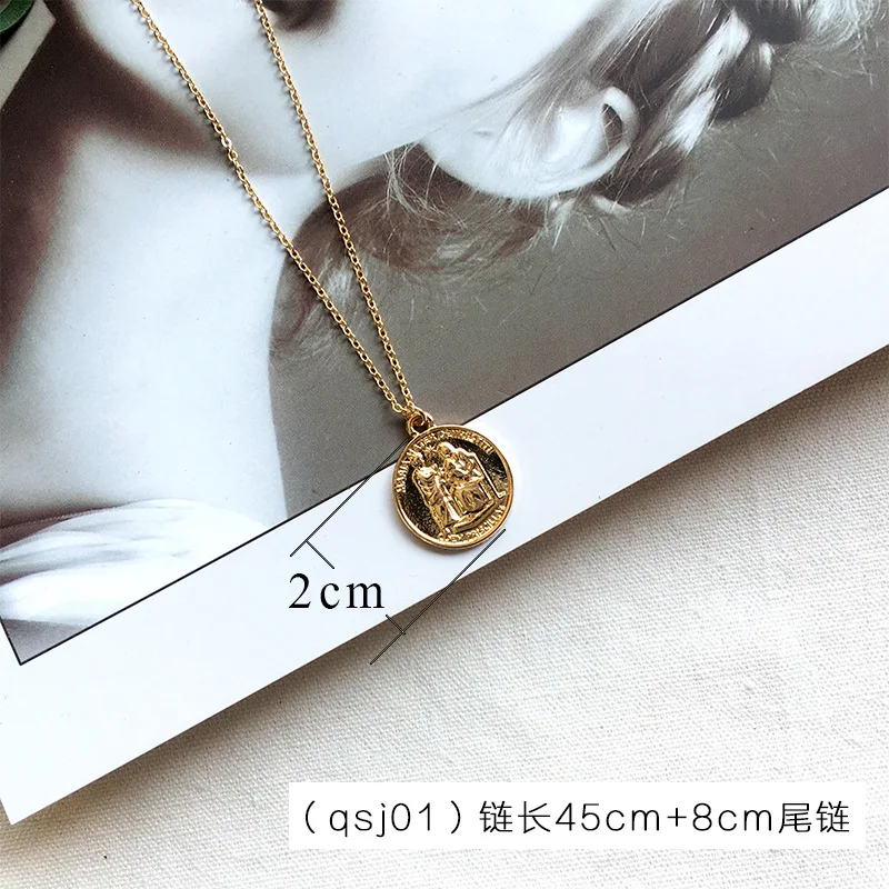 Vintage Carved Gold Coin Roman Necklace For Women Bohemian Pendant Necklaces Boho Jewelry Choker Statement | Украшения и