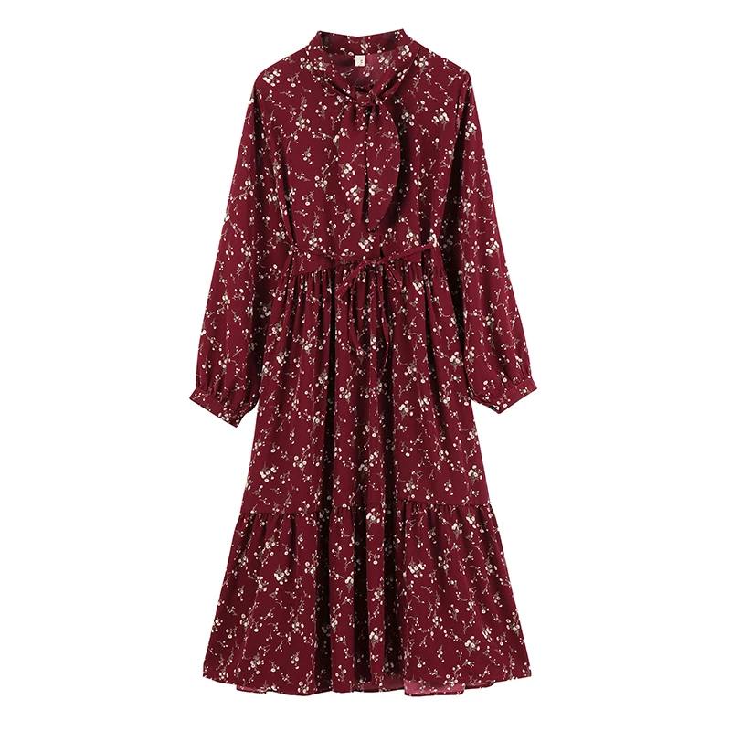 COIGARSAM женское платье с милым принтом новые весенние шифоновые платья винно красный черный рис белый