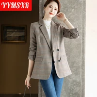 2022 autumn and winter new womens jacket high quality long sleeved professional overalls womens double breasted suit plaid