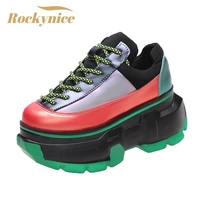 women spring chunky sneakers thick bottom colorful wedge sports shoes woman platform lace up casual dad shoes zapatos de mujer