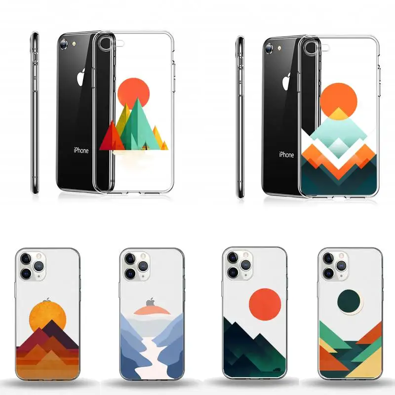 

Art painting Mountain sun print Phone Case Transparent for iPhone Samsung A S 11 12 6 7 8 9 10 20 Pro X XS Max XR Plus lite