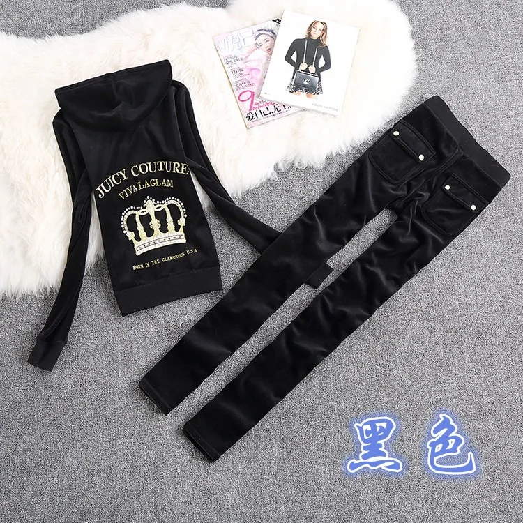 

Spring/Fall 2021Velvet Tracksuit Two Piece Set Women Sexy Hooded Long Sleeve Top And Pants Bodysuit Suit Runway Fashion