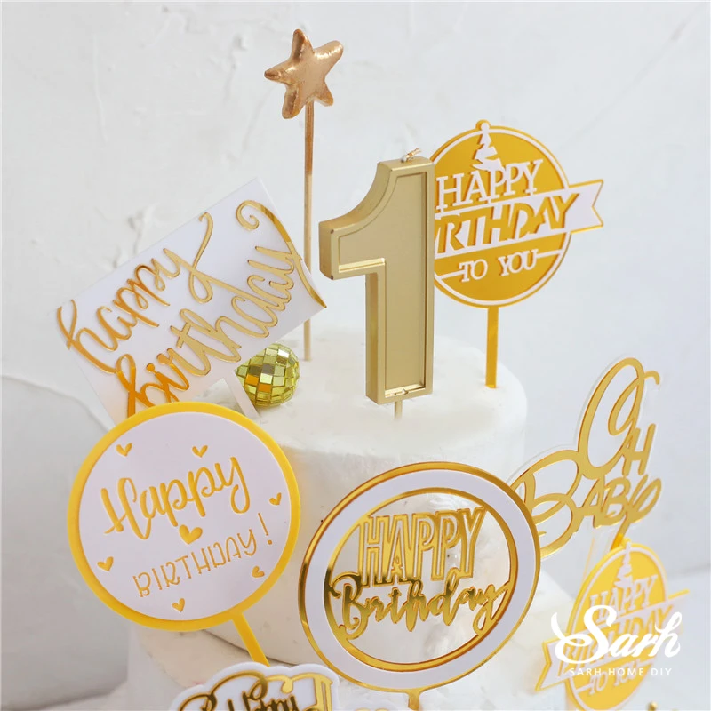 Золотой акриловый розовый желтый Топпер для торта С Днем Рождения Круглая Корона