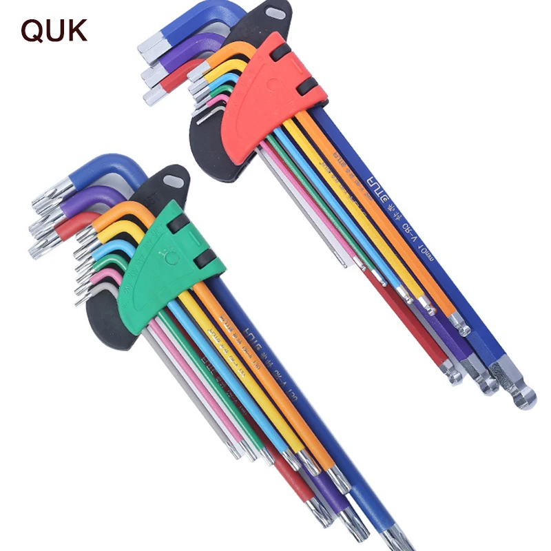 

QUK Allen Key Set Hex Wrench Screwdriver Set Hexagon Spanner Universal 9Pcs Ball End Torx Star Keys Tool L Type Hand Tools Kit