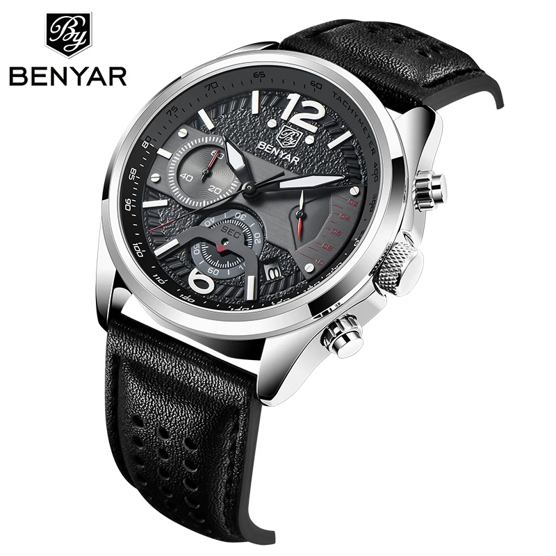 

BENYAR Hot sale Top Brand New Men's Watch Stainless Steel Waterproof Quartz Watch Men's Military Sports Chronograph Reloj Hombre