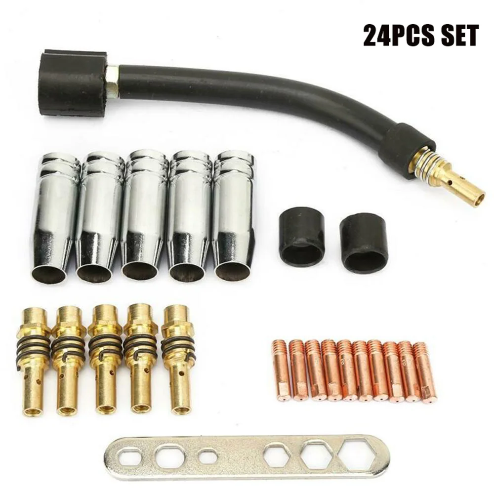 

24pcs Copper Welding Torch Consumables Kit For Binzel 15AK Torch Gas Nozzle Tip Holder Insulating Sleeve Wrench Swan Neck Parts