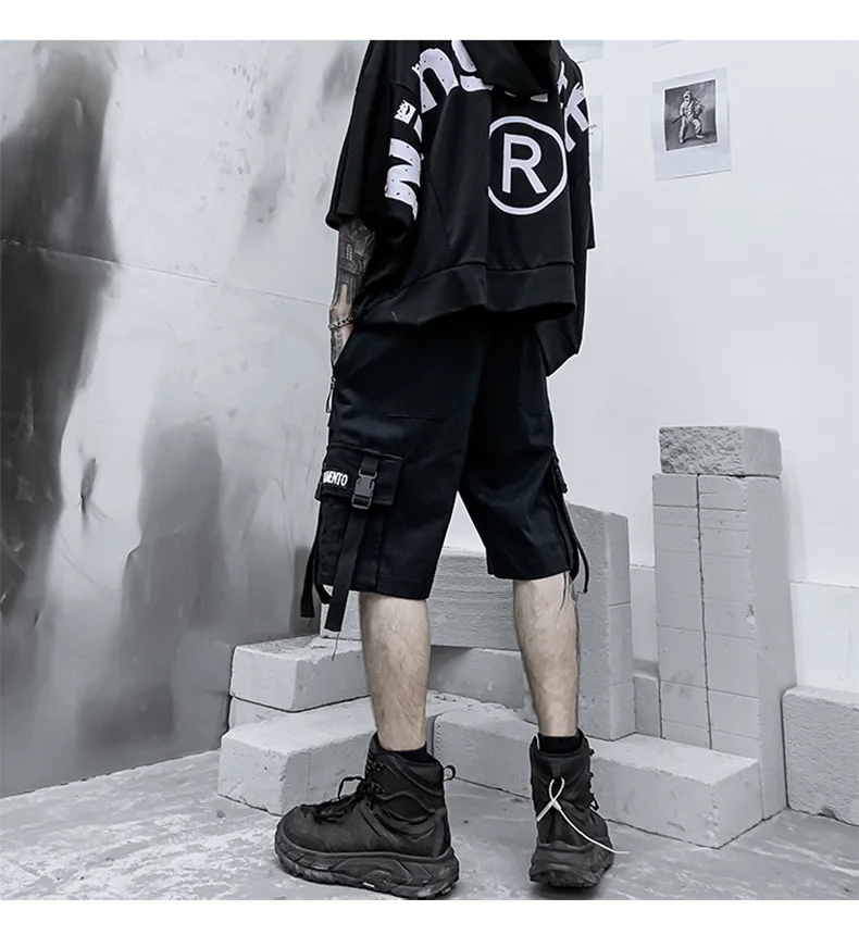 

Harajuku Fashion Streetwear Hip Hop Punk Male pants 2021 Summer Shorts Cargo Pants Men Ribbon Techwear Sport Military Clothes