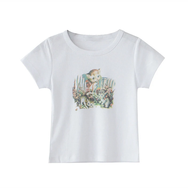 Милая футболка PUWD для девочек с высокой талией и принтом лето 2022 модные женские