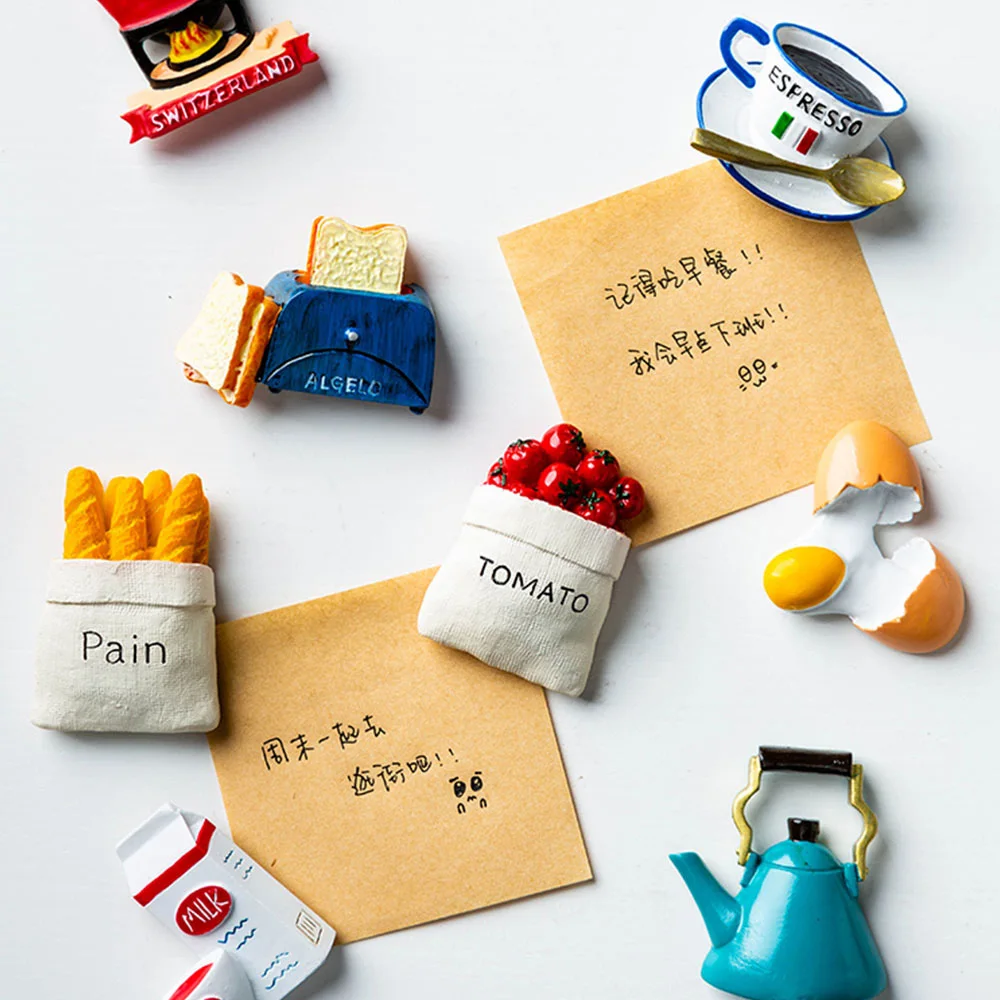 Cute 3D Resin Fridge Magnets Cartoon Bread Egg Refrigerator Message Sticker Kids Children Toy Home Christmas Decoration | Дом и сад