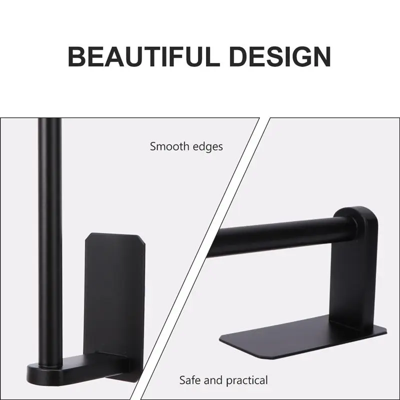 

No Holes Roll Paper Holder Stainless Steel Paper Towel Rack for Bathroom Black