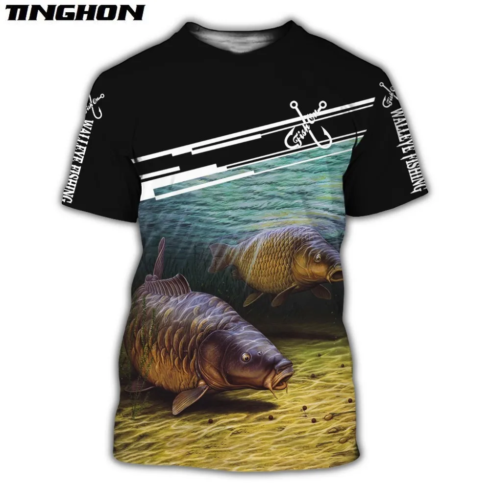 XS-7XL Красивая Мужская футболка с 3D-принтом для ловли карпа модная Harajuku коротким