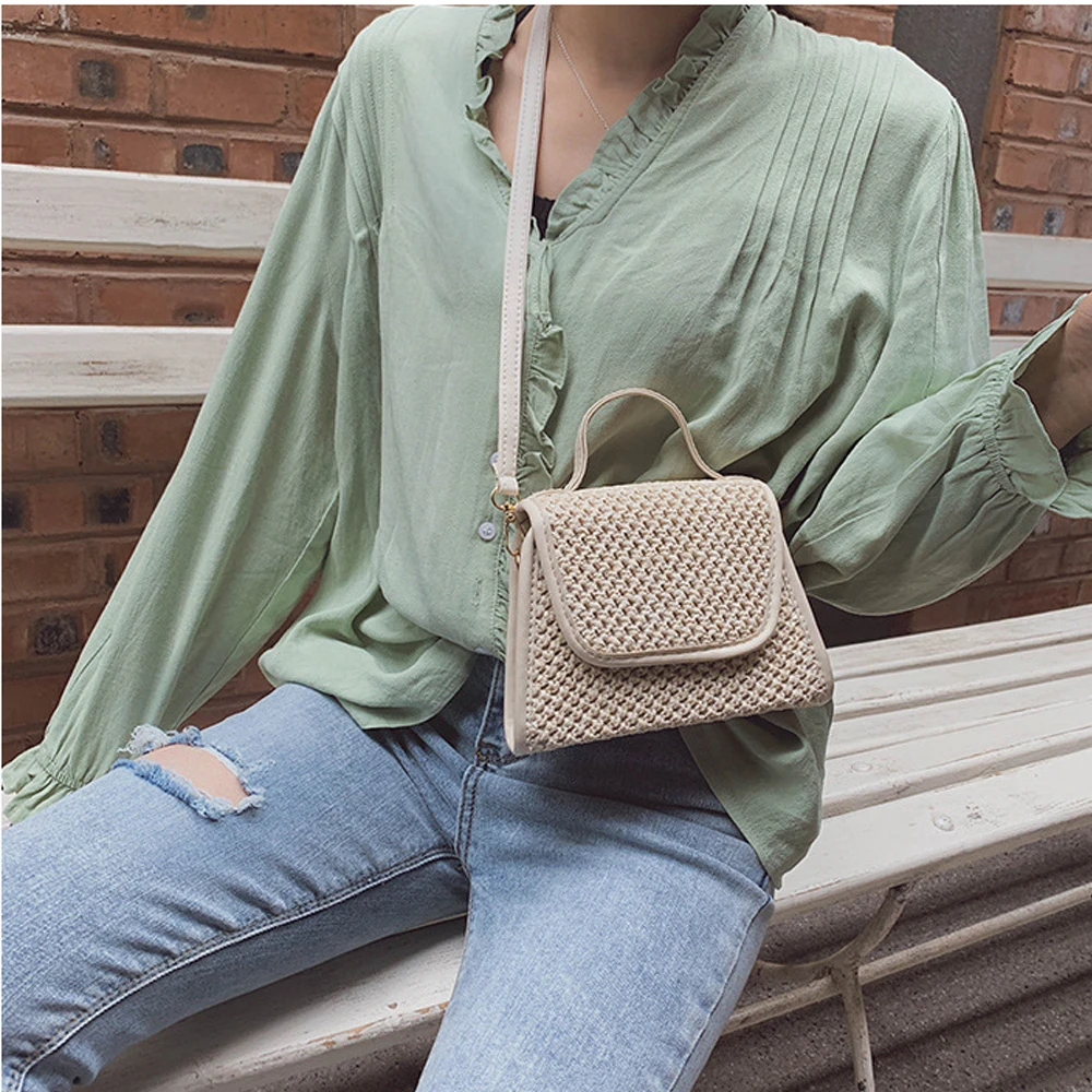 

Summer Beach Woven Women Bag 2020 New Women Shoulder Messenger Bags Casual Tote Woven New Quality Solid Color Woman Handbag