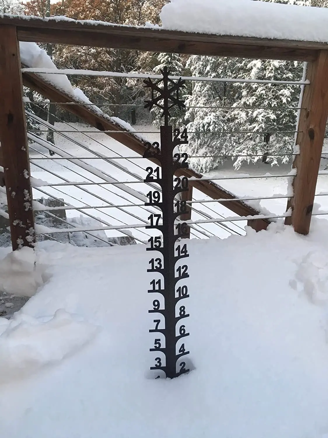 Medidor de nieve de 24 "hecho a mano, palo de medici&oacute;n de Metal para jard&iacute;n, estacas de invierno, decoraci&oacute;n de patio al aire libre-4