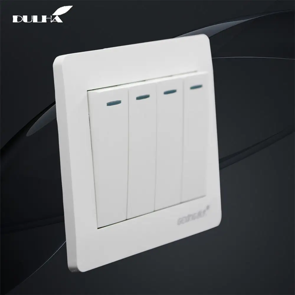 

4 Gang 1 Way 10A Light Wall Switch 110~250V 220V Electrical Push Button White PC Frame Panel Lamp Switches Factory Direct Sale