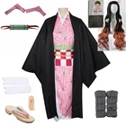 Женское кимоно для косплея, костюм для взрослых и детей из аниме убийца демонов: Kimetsu no Yaiba Tanjirou Kamado Nezuko, парики, сабо