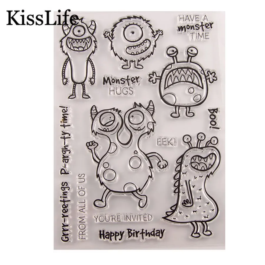 1 упаковка милых наклеек и штампов в виде монстра для скрапбукинга изготовления