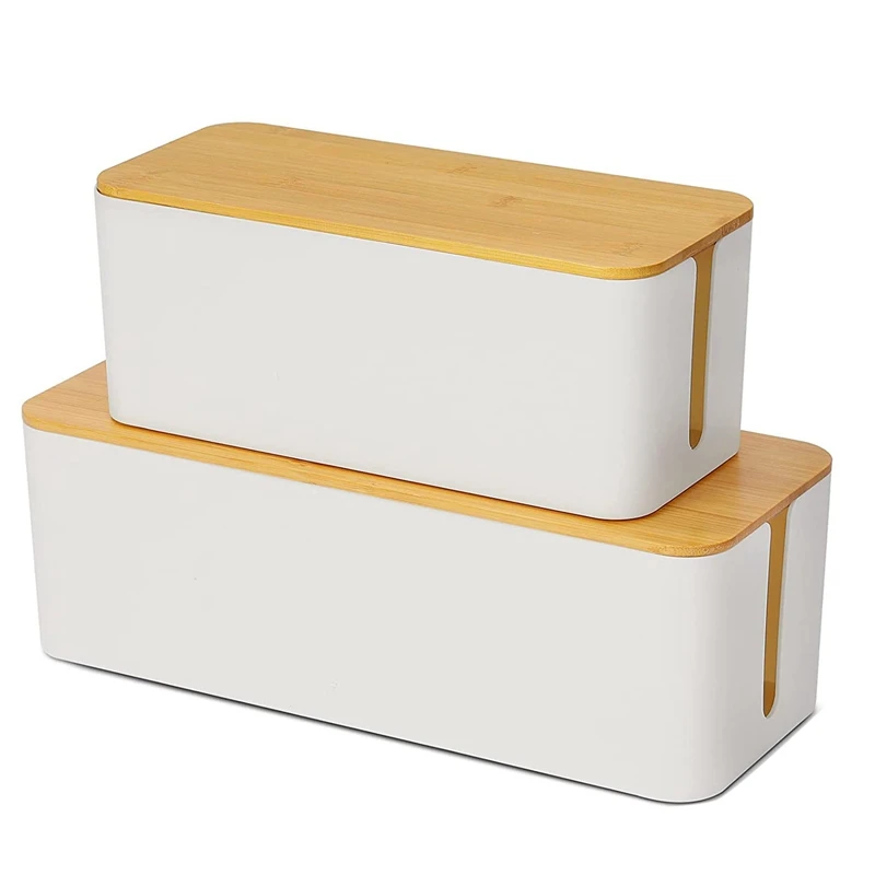Verkauf 2 Kabel Lagerung Box Große Kabel Organizer Box Mit Bambus Deckel Für Versteckt Chaotisch Kabel Draht Management
