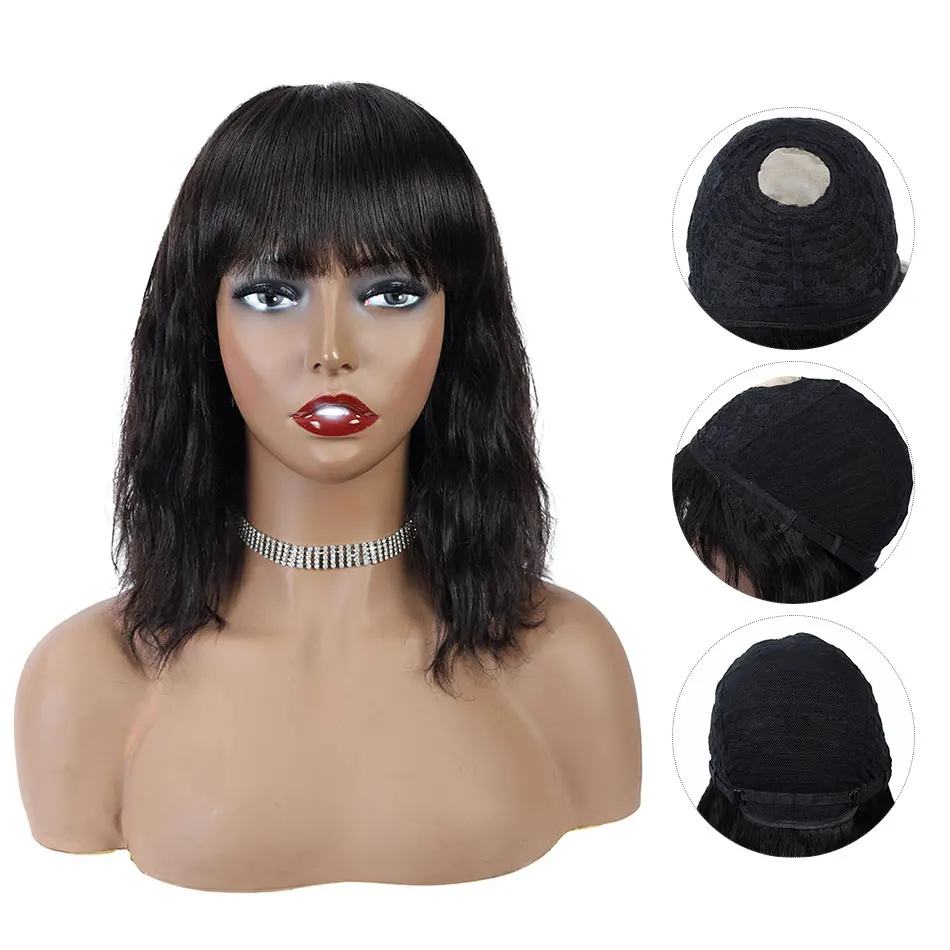 

Natural Wave Natural Black Brazilian Full Remy Human hair Wigs With Bangs Wigs For Women Free Shipping