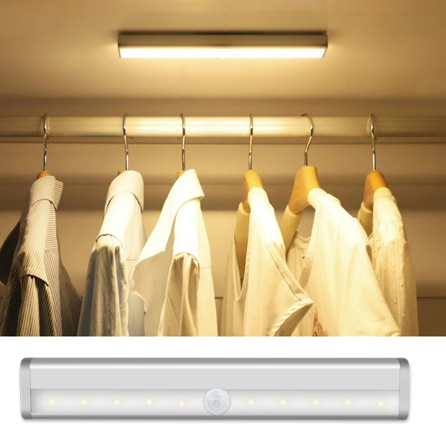 

LED Under Cabinet Light PIR Motion Sensor Night Light 10LED Closet Lights for Wardrobe Cupboard Closet Kitchen Stair Night Lamps