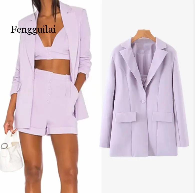 Женский костюм из блейзера средней длины на одной пуговице свободные шорты с